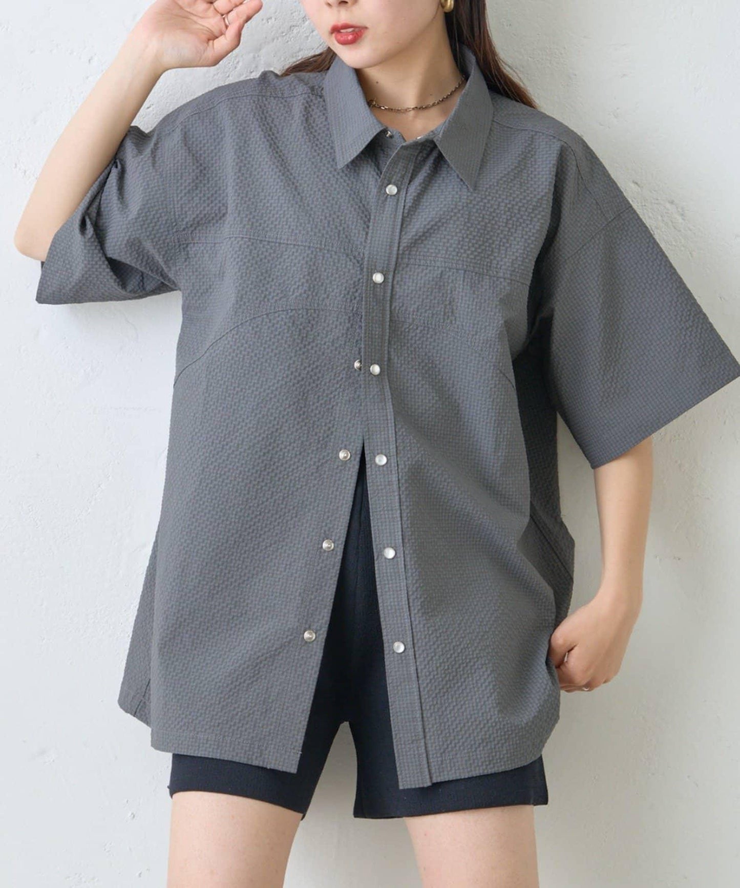【男女通用】泡泡短袖純色襯衫