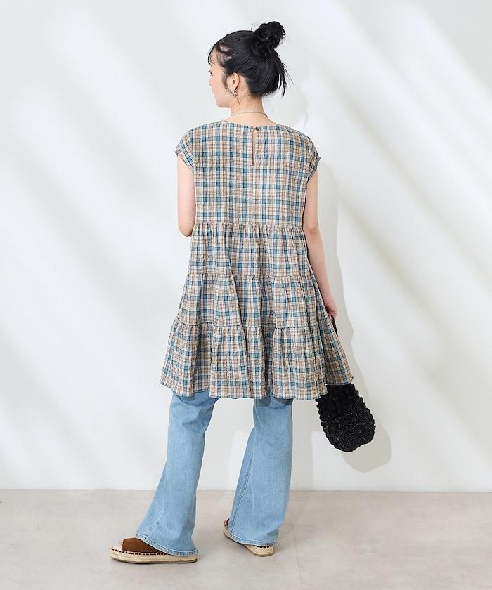 層疊格紋迷你連衣裙