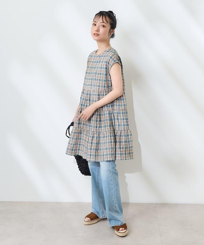 層疊格紋迷你連衣裙