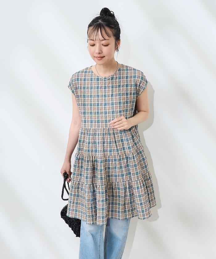 層疊格紋迷你連衣裙