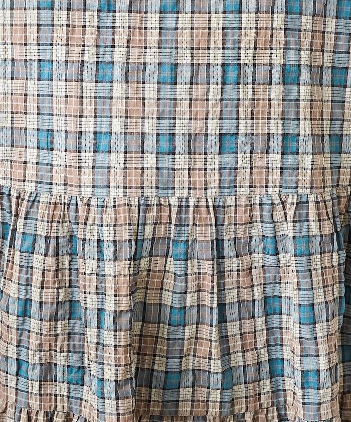 層疊格紋迷你連衣裙