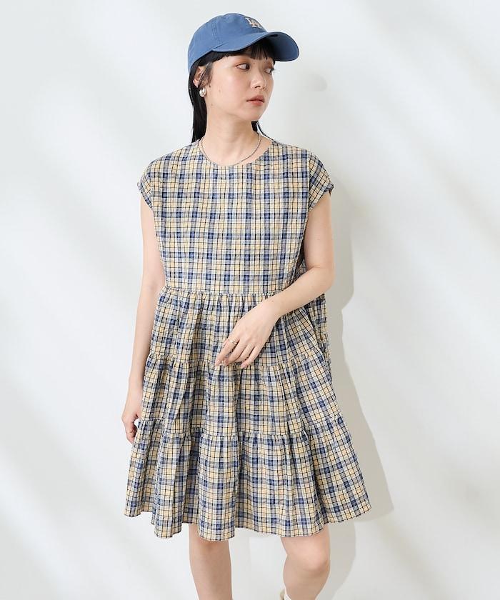 層疊格紋迷你連衣裙