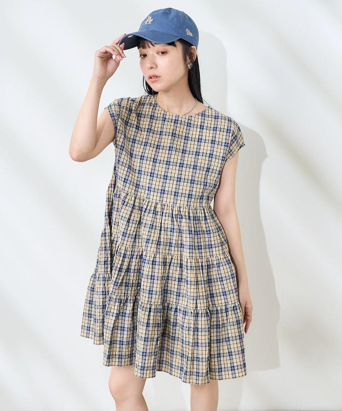 層疊格紋迷你連衣裙