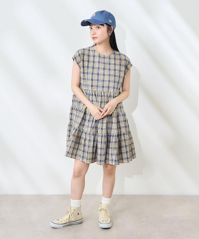 層疊格紋迷你連衣裙