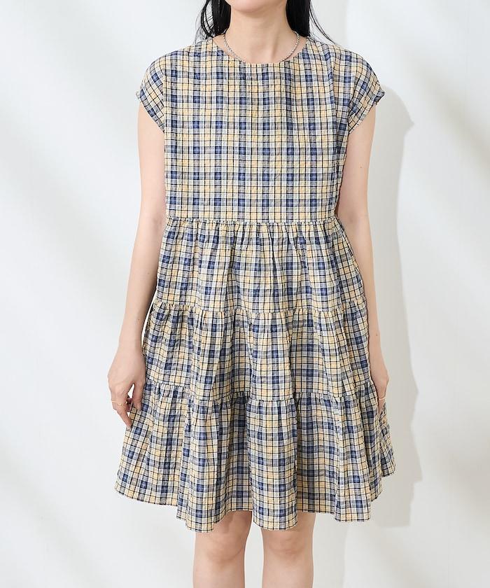 層疊格紋迷你連衣裙