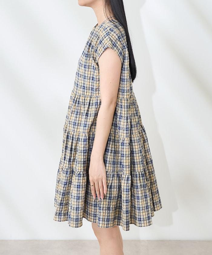 層疊格紋迷你連衣裙