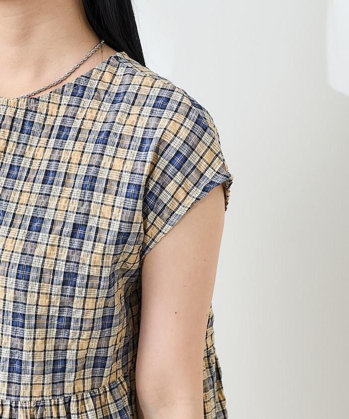 層疊格紋迷你連衣裙