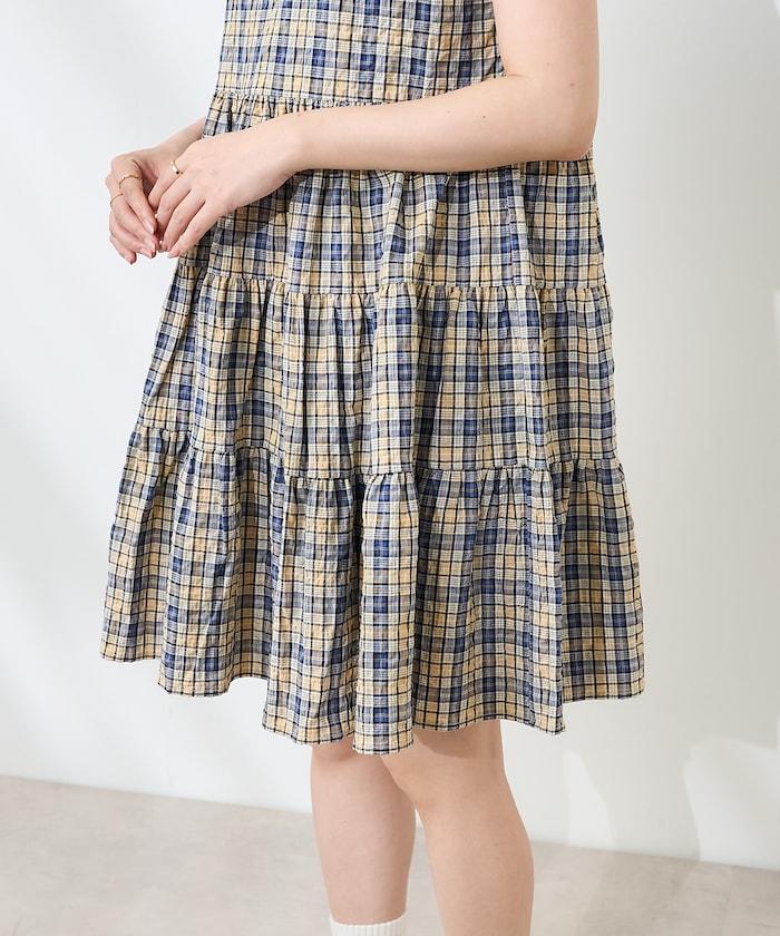 層疊格紋迷你連衣裙