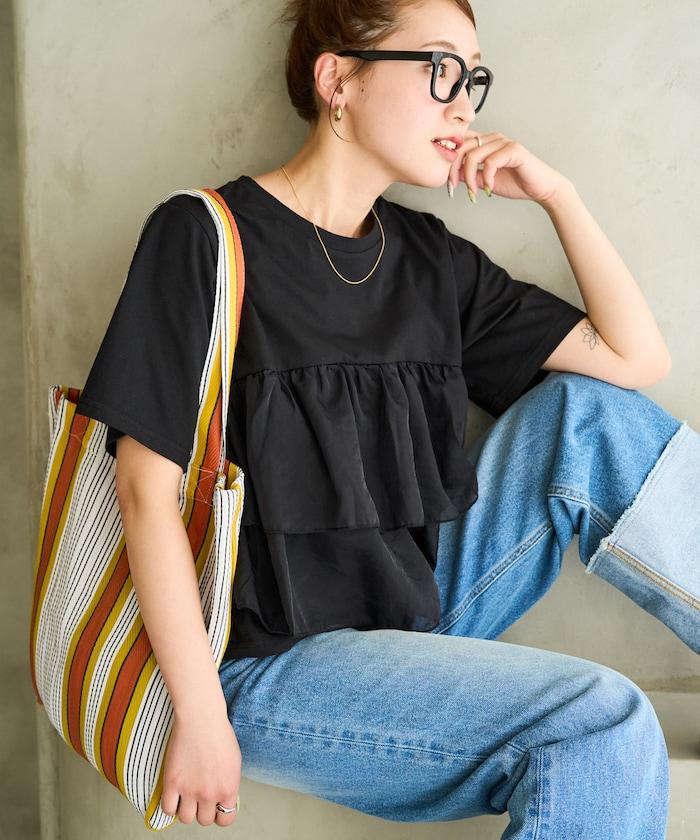 歐根紗對接半袖T恤