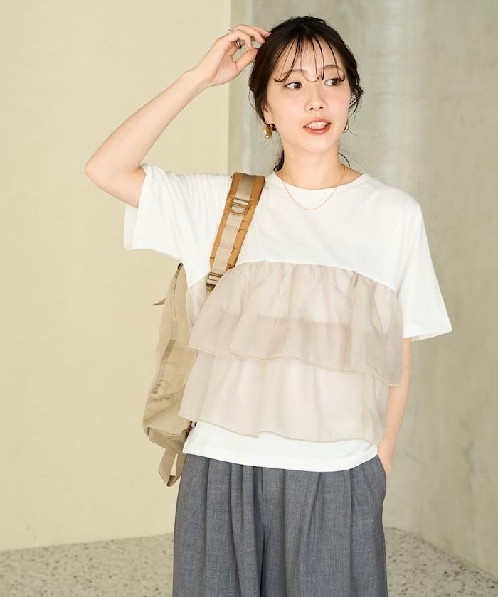 歐根紗對接半袖T恤