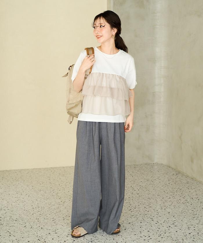 歐根紗對接半袖T恤