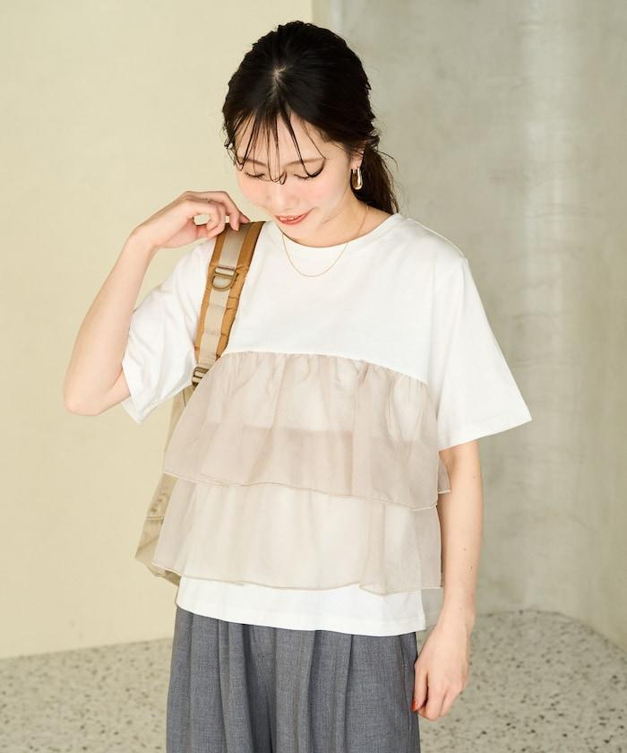 歐根紗對接半袖T恤