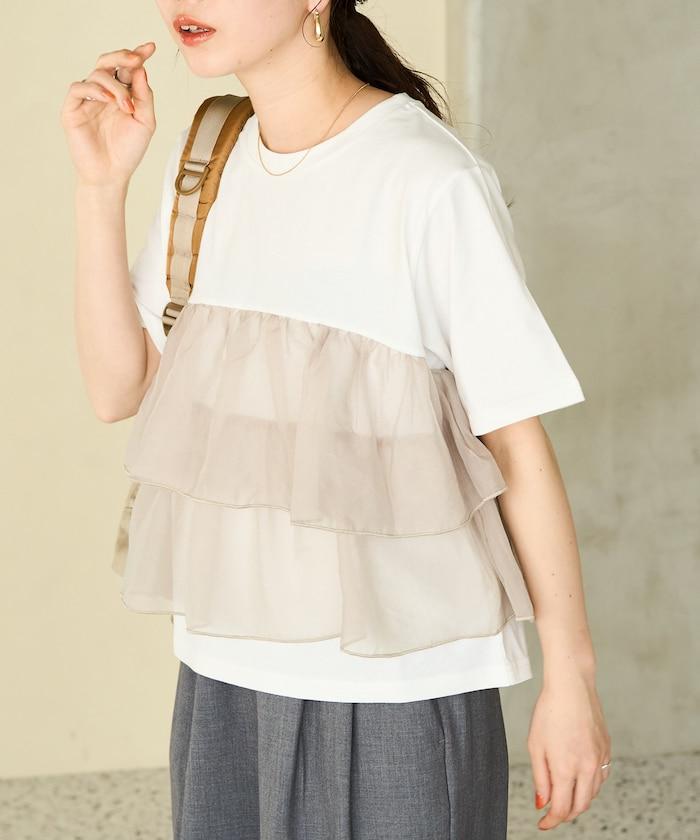 歐根紗對接半袖T恤