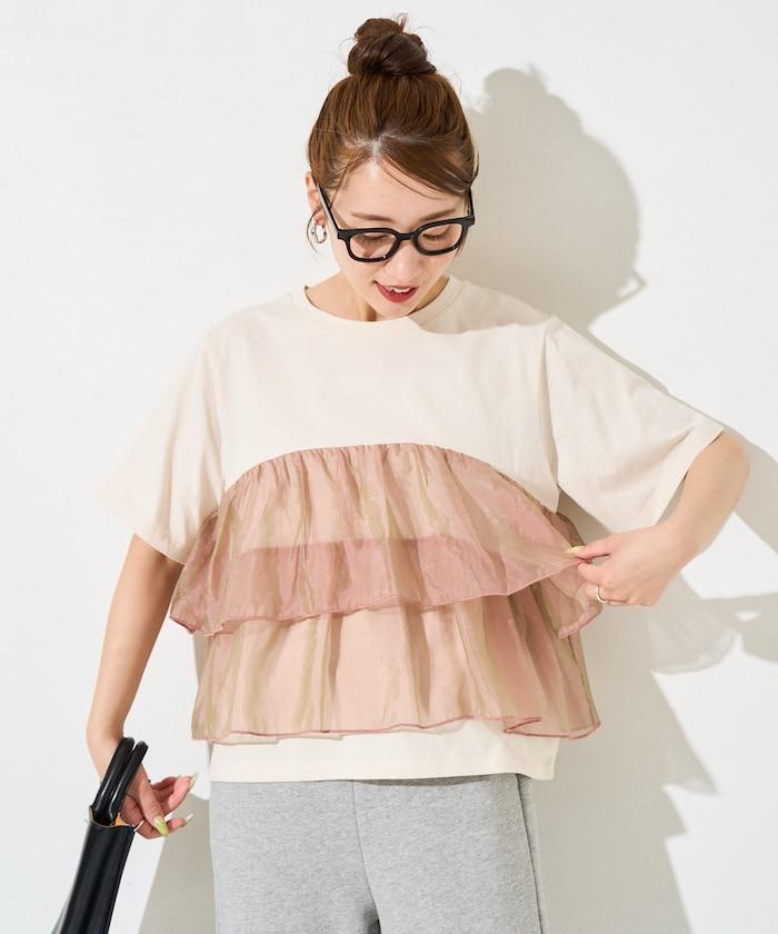 歐根紗對接半袖T恤