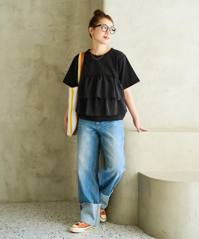 歐根紗對接半袖T恤