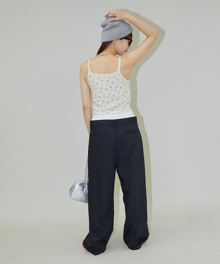 細條紋 雙高腰 雙褶 寬鬆褲