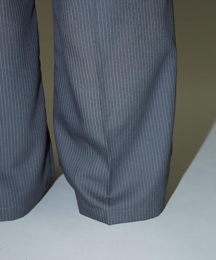 細條紋 雙高腰 雙褶 寬鬆褲