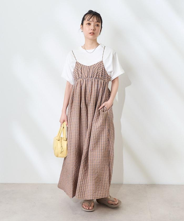 後腰絲帶 夏季格子 揹帶連衣裙