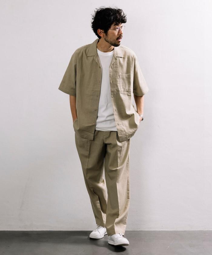 亞麻棉短袖開領襯衫