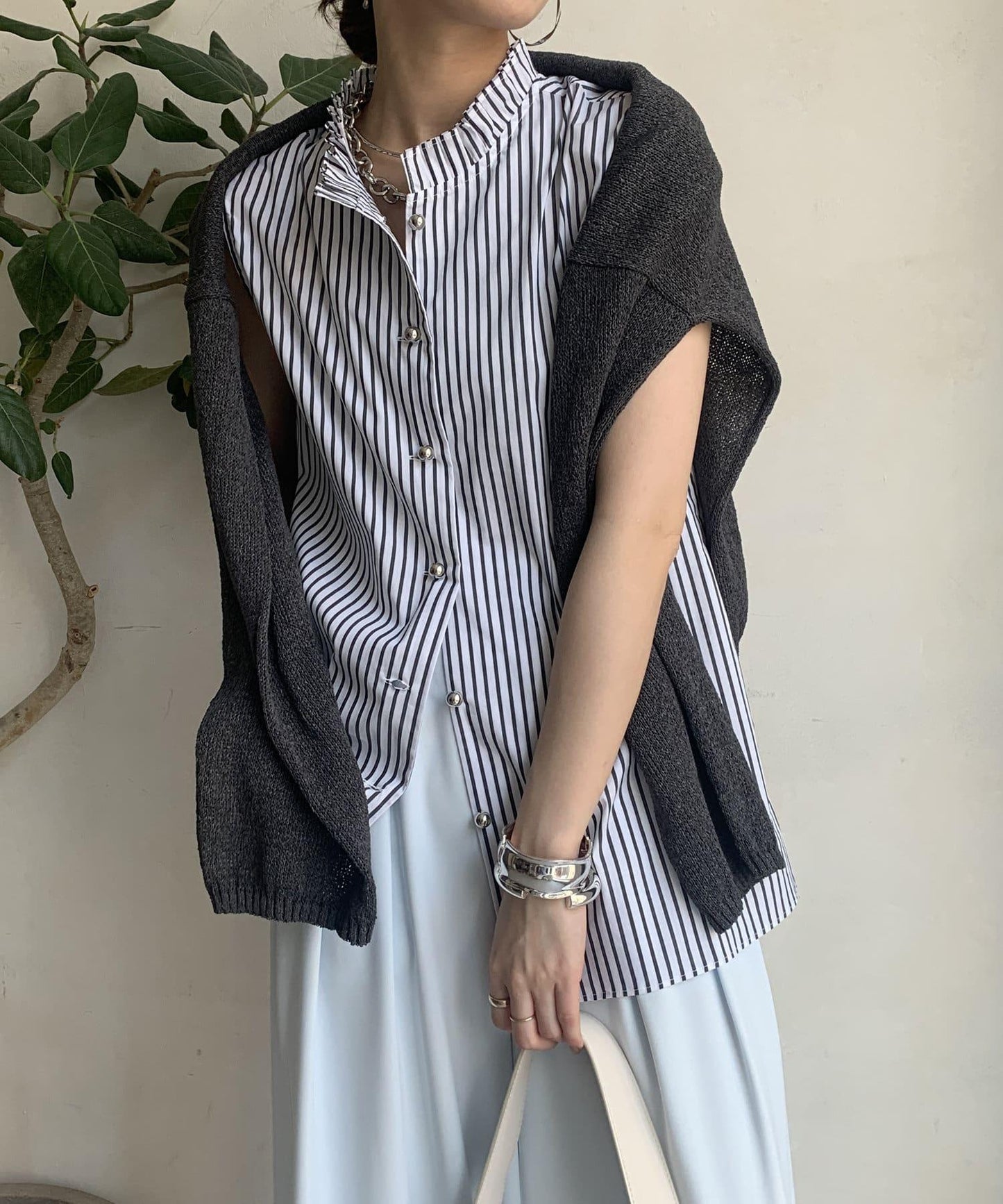 【限定】褶皺領前後2WAY坦克襯衫