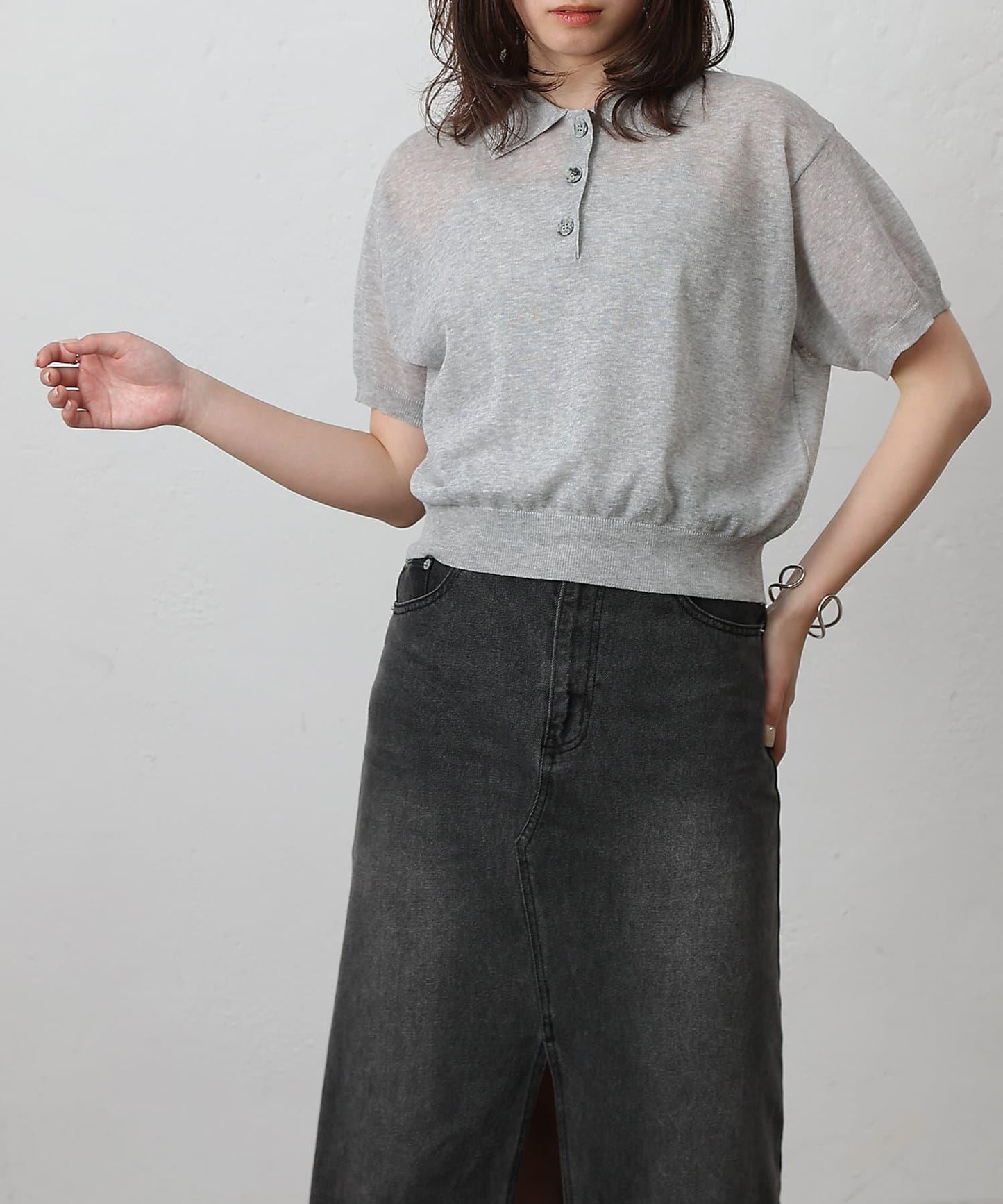 半袖透視針織衫