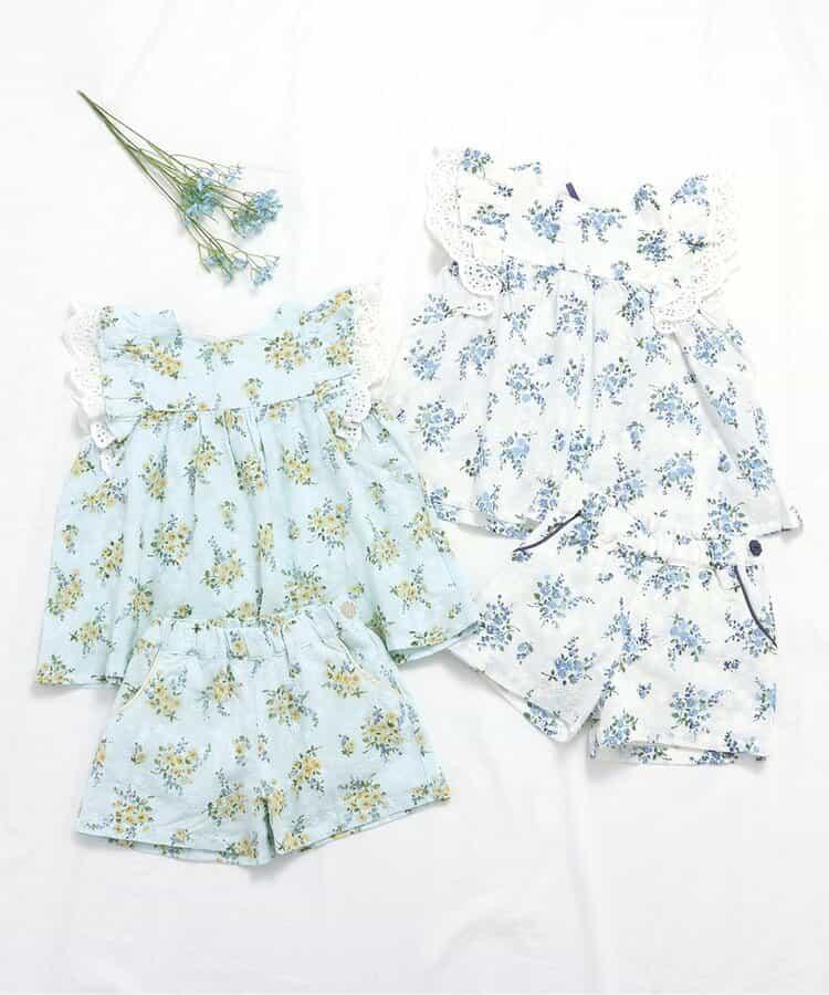 【連衣裙】蕾絲花印花長款上衣