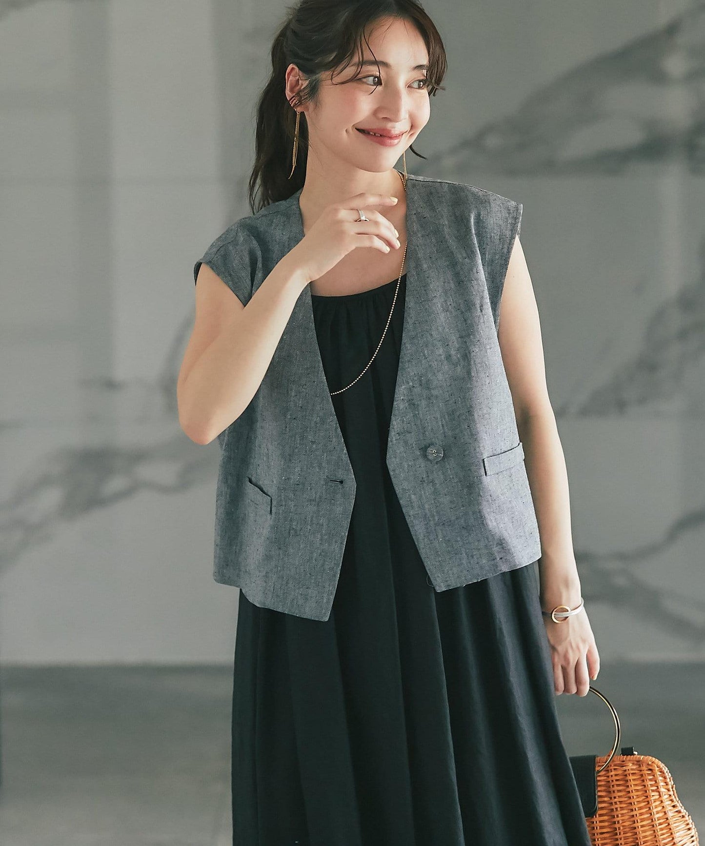 亞麻混紡短款馬甲