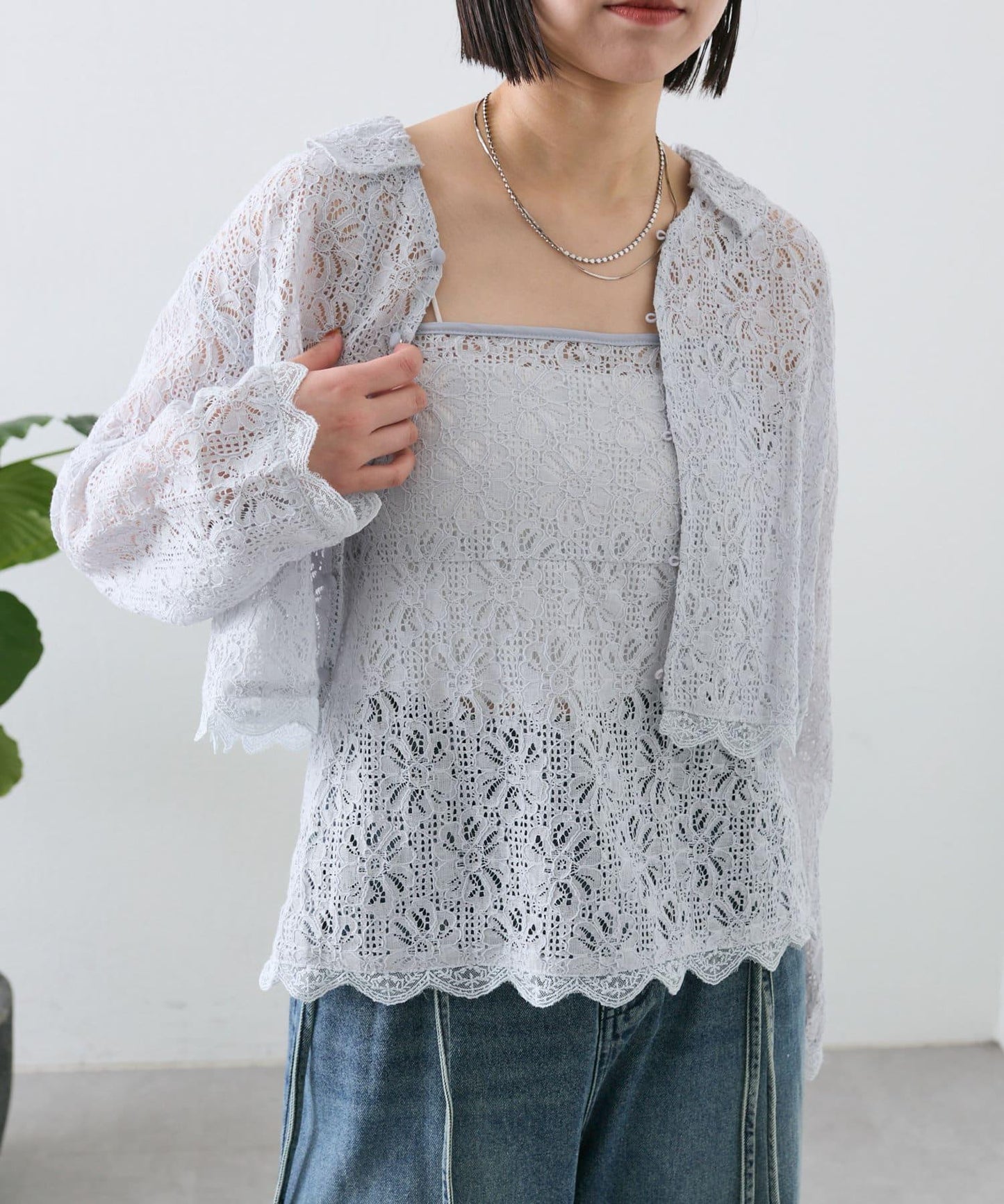 蕾絲背心套裝襯衫