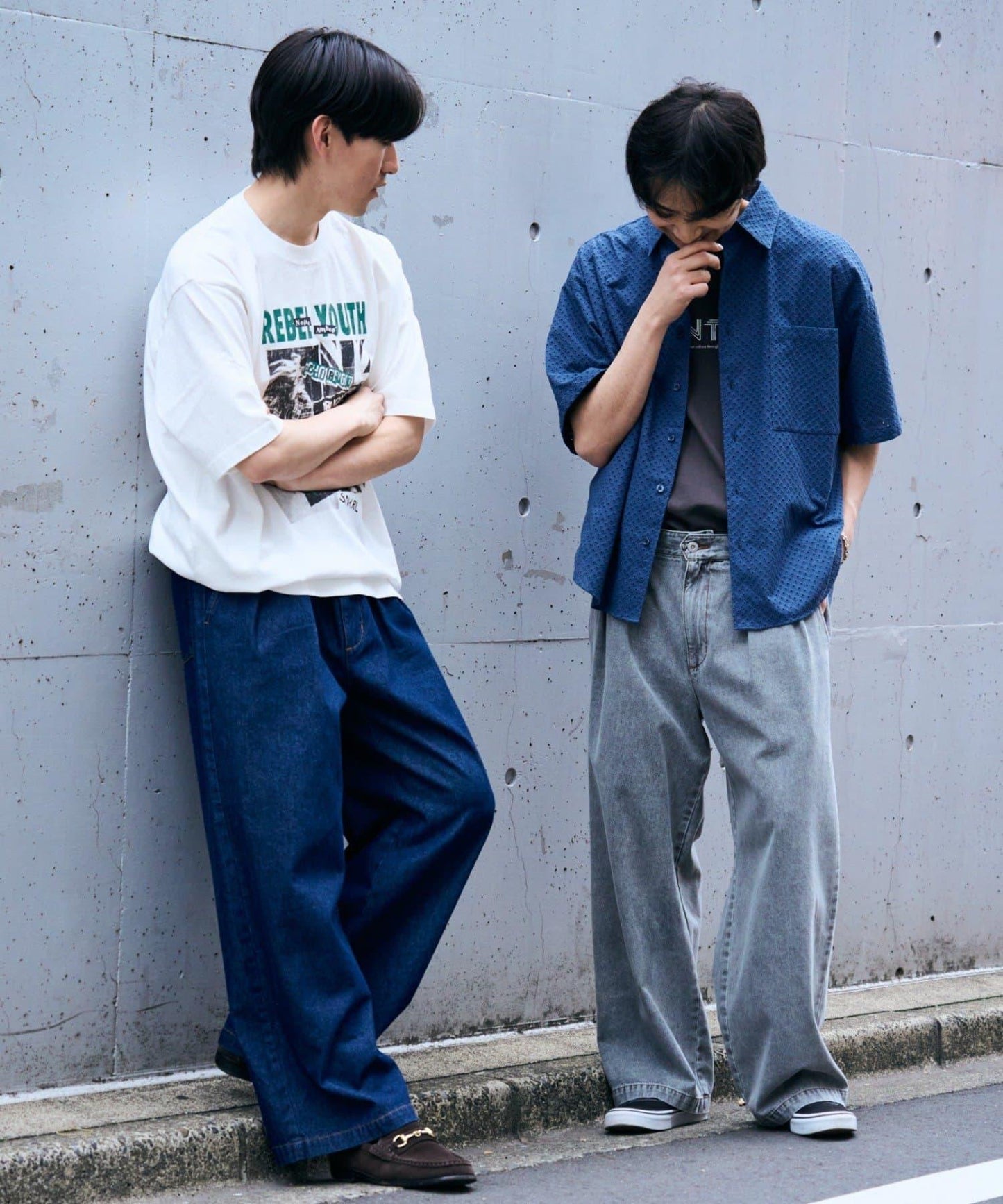 接觸冷感2褶皺寬鬆牛仔褲