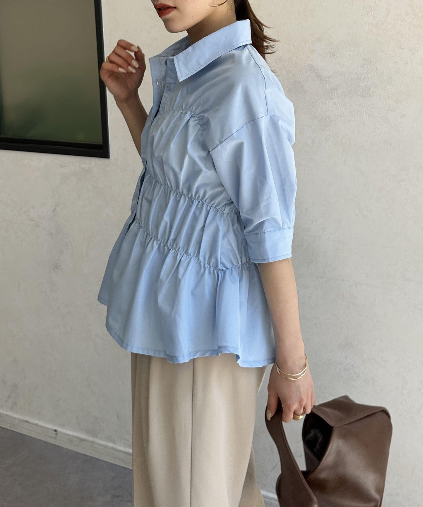 背心修身五分袖襯衫