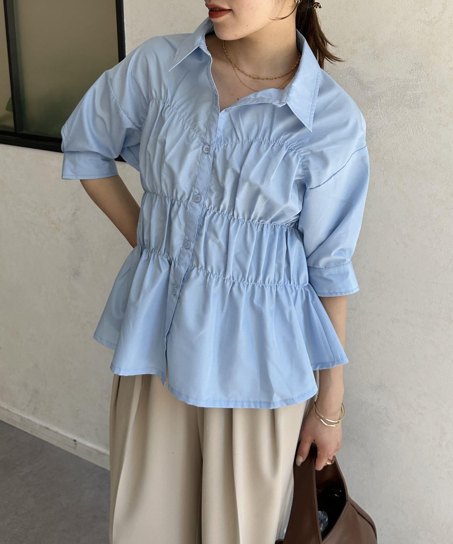 背心修身五分袖襯衫