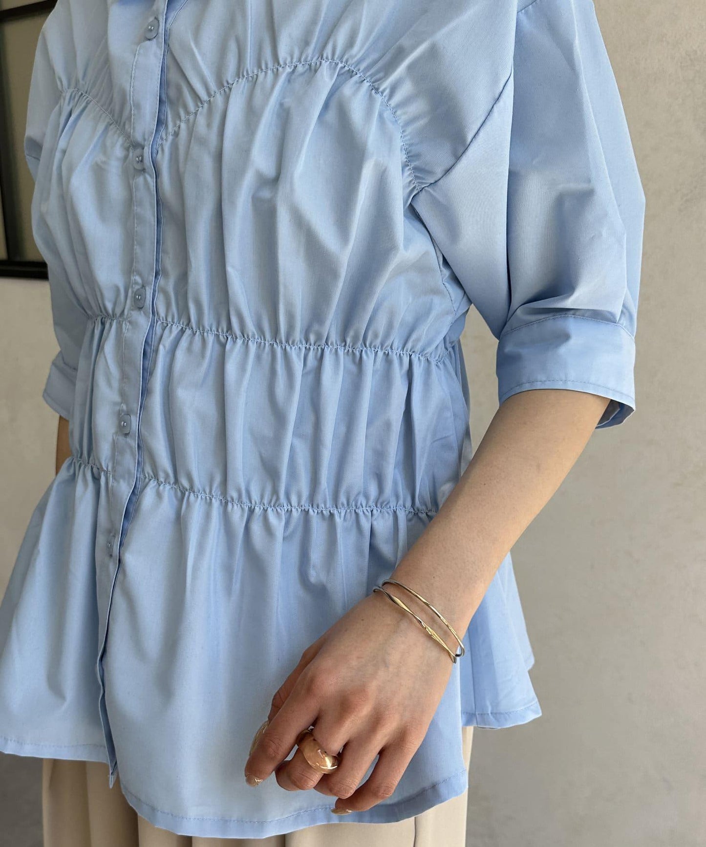 背心修身五分袖襯衫
