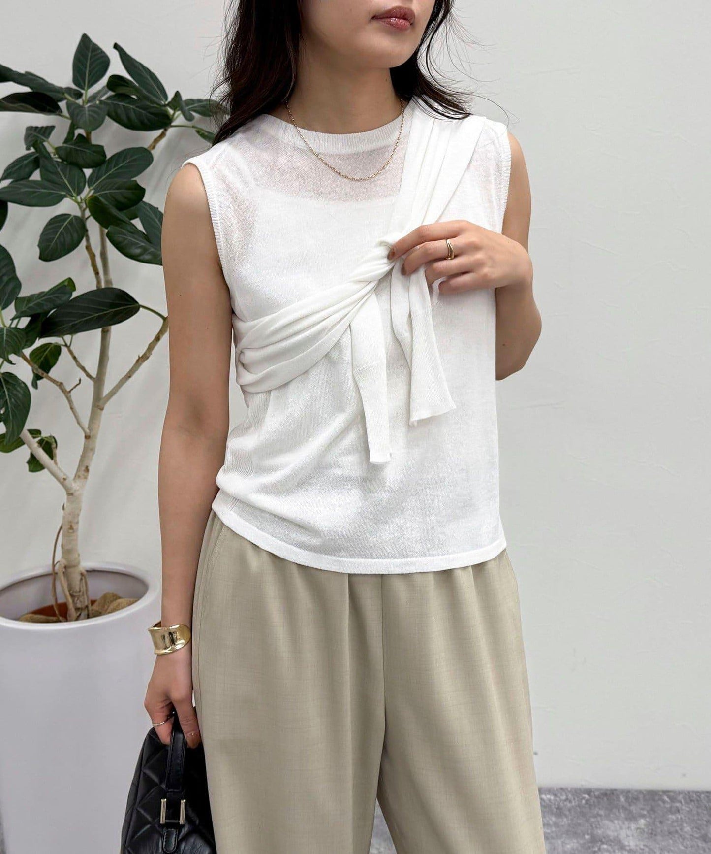 亞麻混無袖針織套頭衫