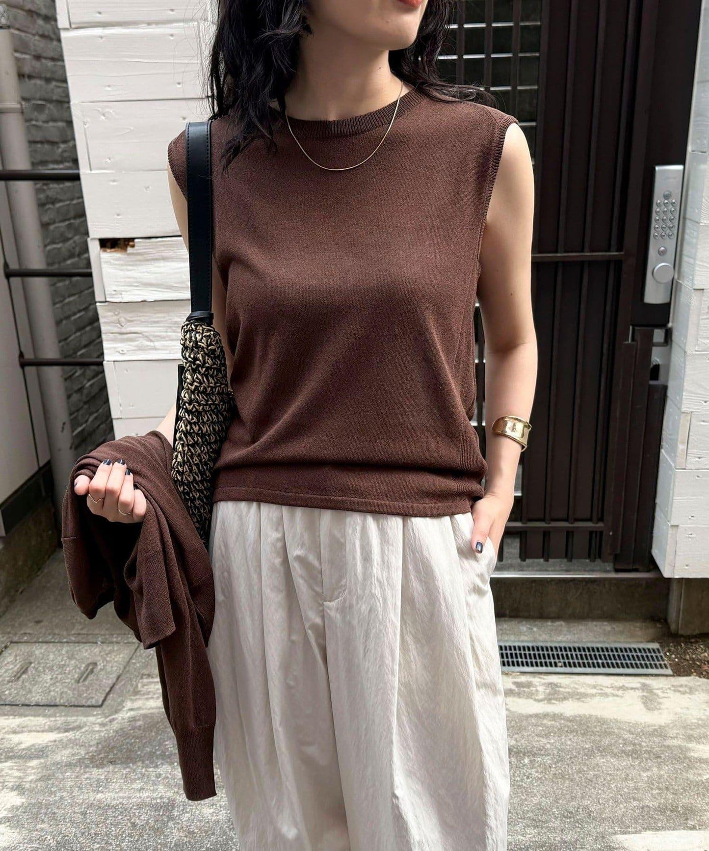 亞麻混無袖針織套頭衫