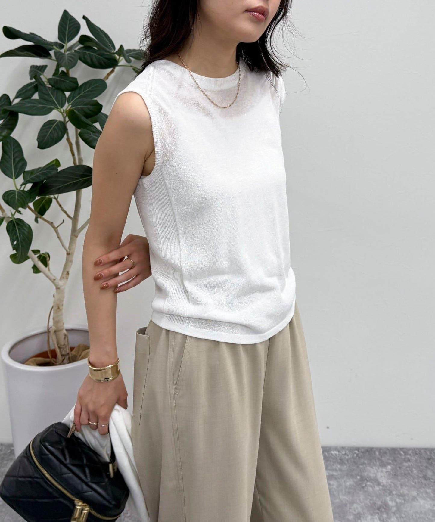 亞麻混無袖針織套頭衫