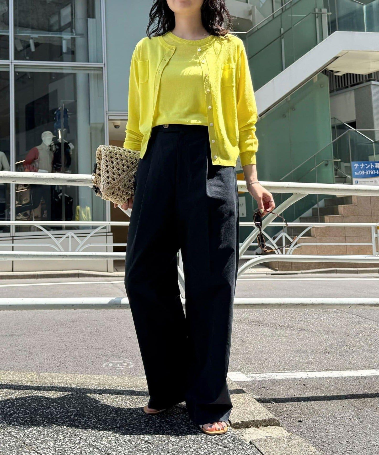 亞麻混紡帶口袋的開衫