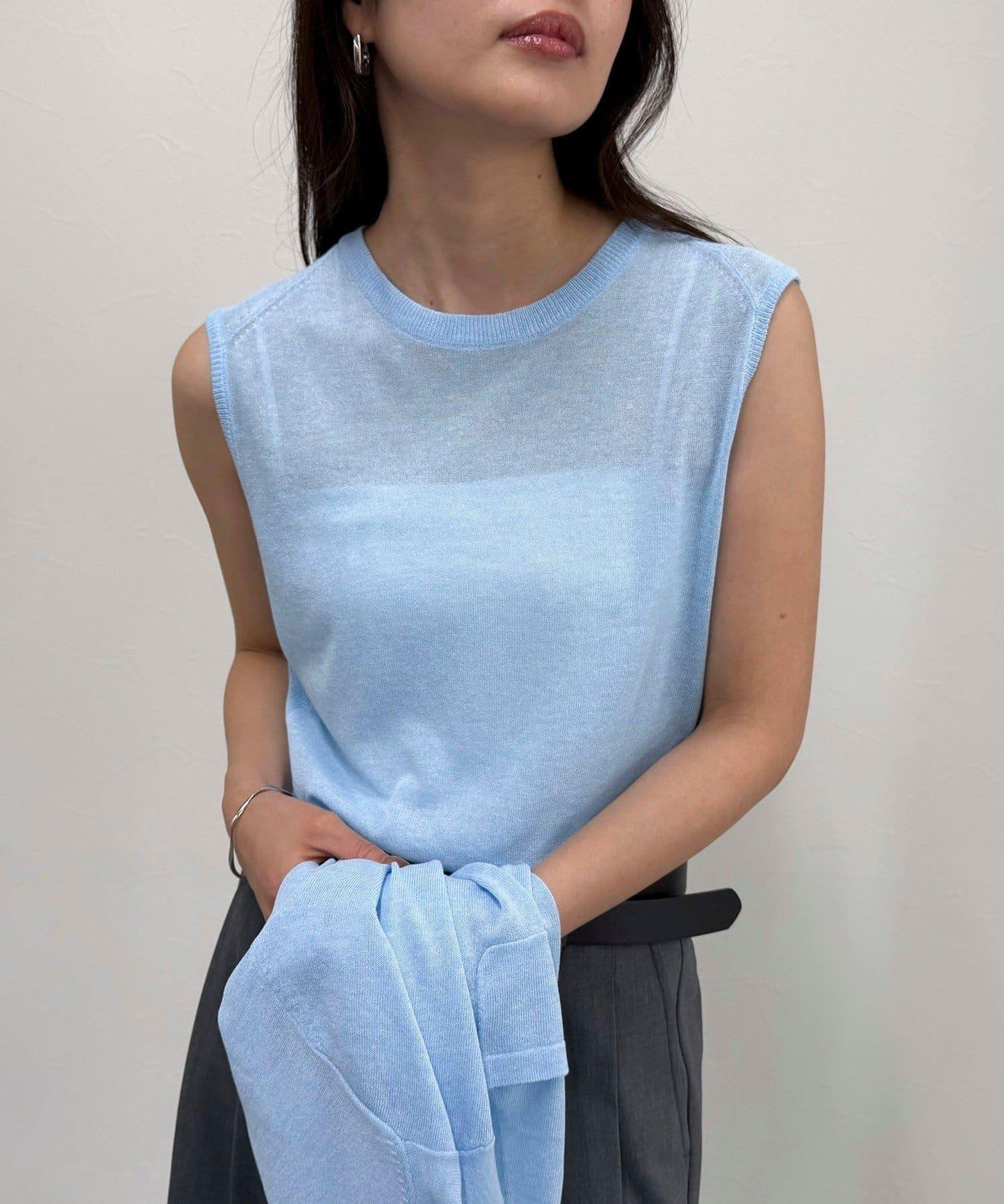 亞麻混無袖針織套頭衫