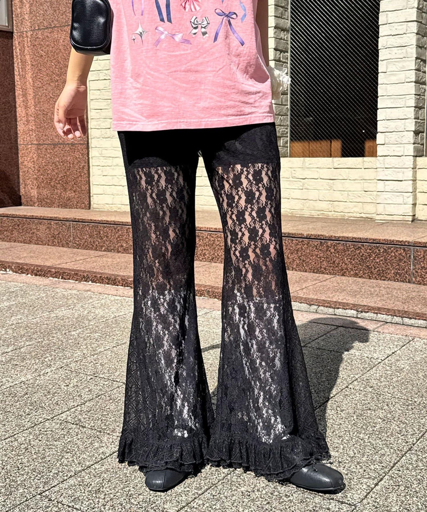 蕾絲荷葉邊疊層喇叭褲