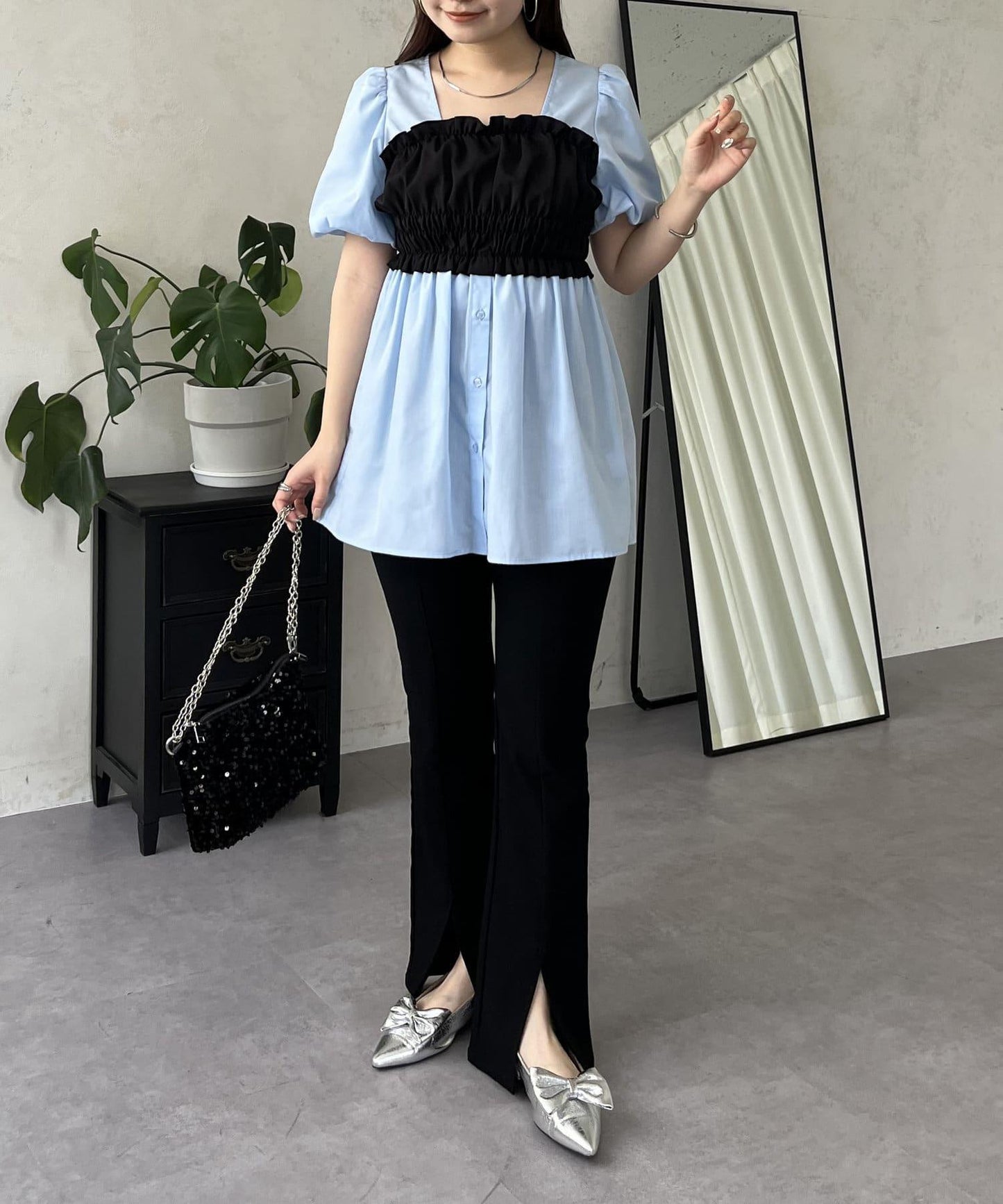 荷葉邊背心對接荷葉邊連衣裙上衣