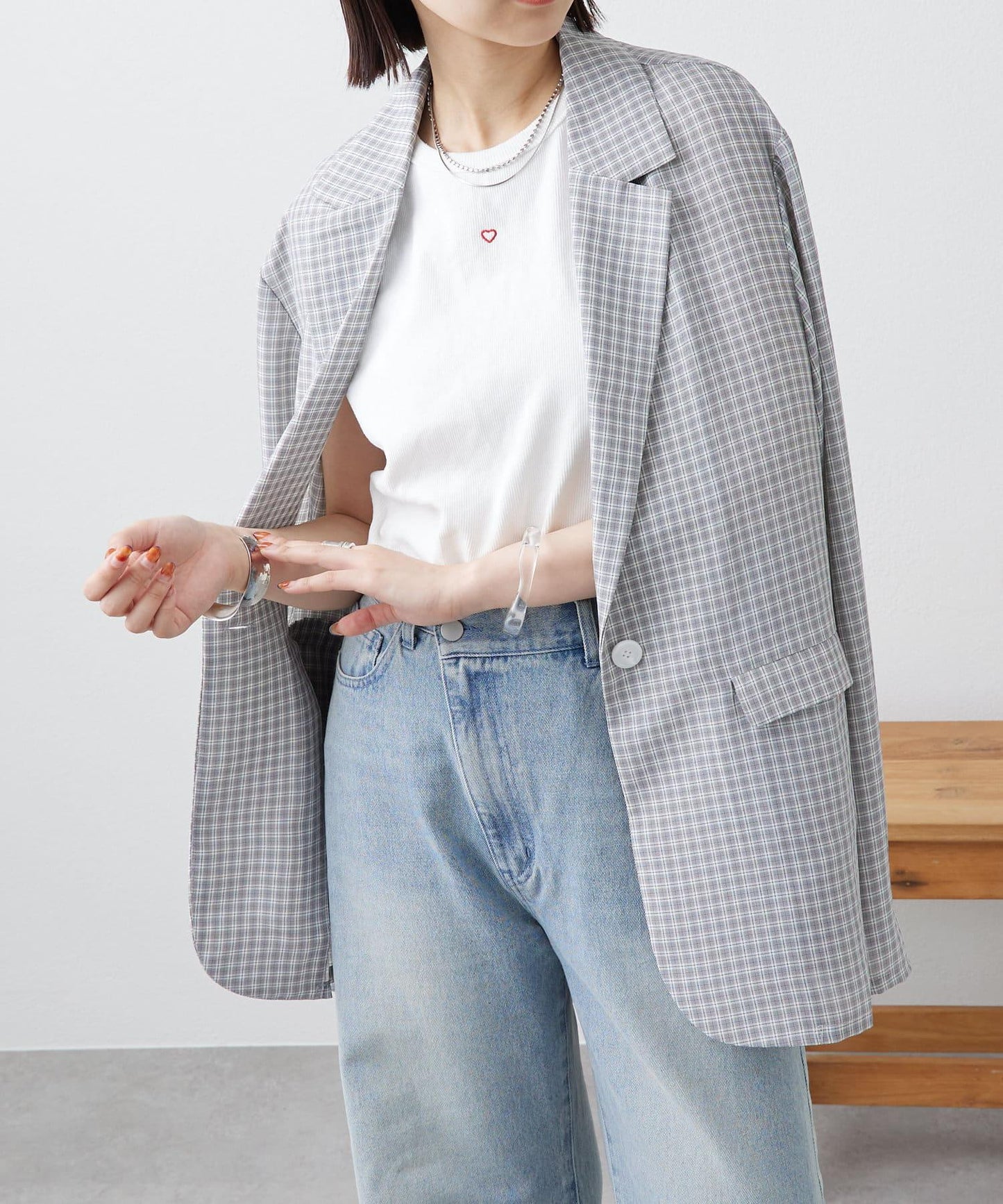 透明格紋夾克