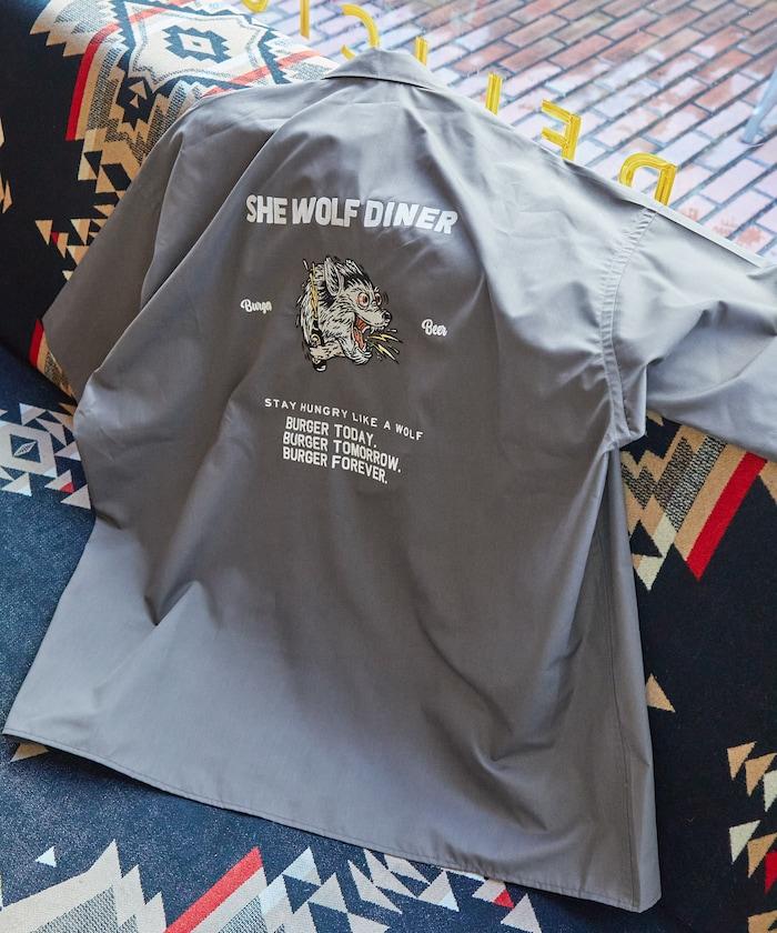 SHE WOLF DINER×FREAK'S STORE/海狼餐廳 寬鬆設計 刺繡 短袖 襯衫
