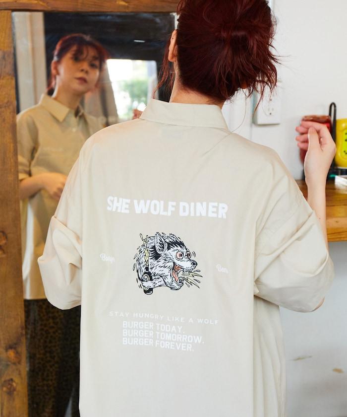 SHE WOLF DINER×FREAK'S STORE/海狼餐廳 寬鬆設計 刺繡 短袖 襯衫