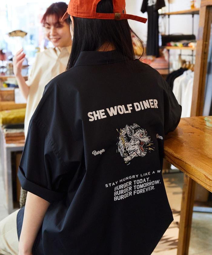 SHE WOLF DINER×FREAK'S STORE/海狼餐廳 寬鬆設計 刺繡 短袖 襯衫