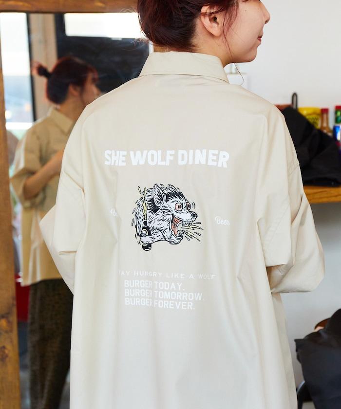 SHE WOLF DINER×FREAK'S STORE/海狼餐廳 寬鬆設計 刺繡 短袖 襯衫