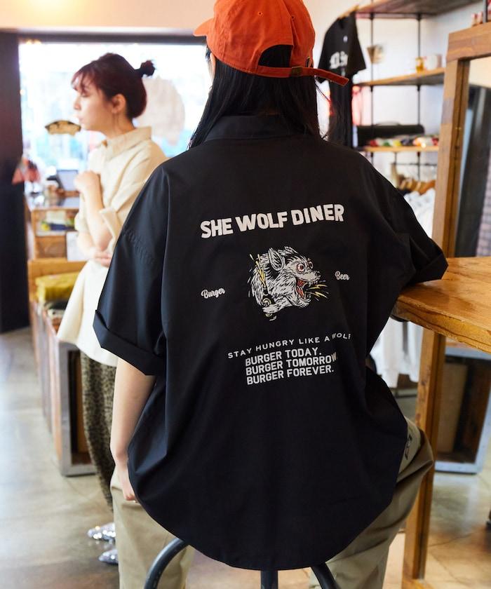 SHE WOLF DINER×FREAK'S STORE/海狼餐廳 寬鬆設計 刺繡 短袖 襯衫