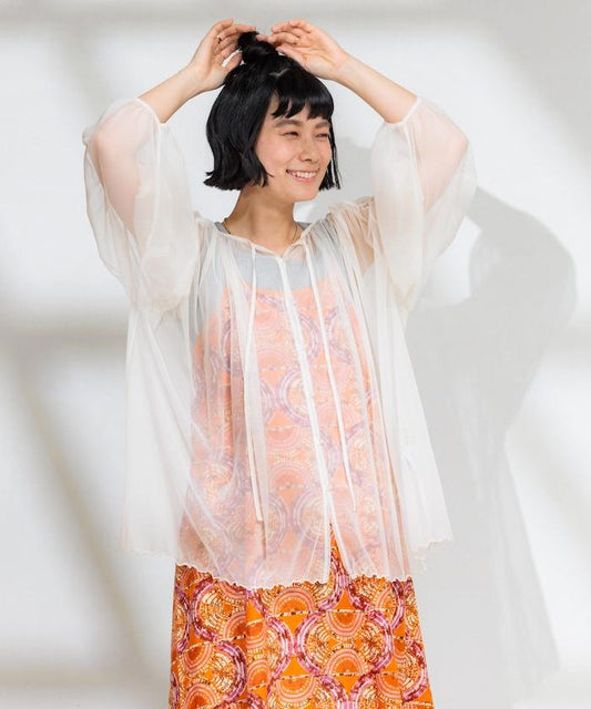 <驅蟲效果>蚊帳 齊褶泡泡袖蕾絲襯衫