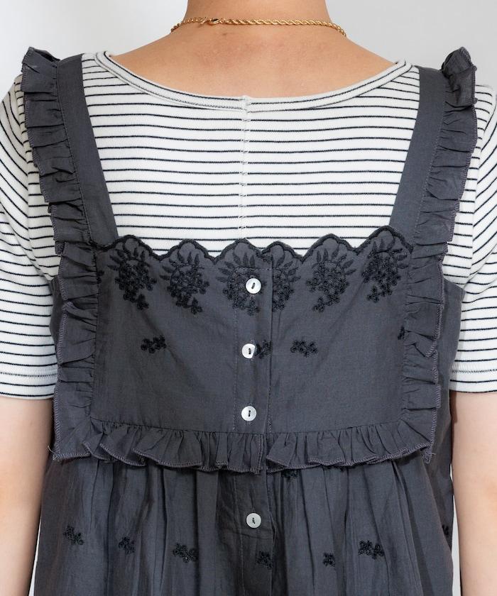 印度 配色拼接刺繡 2WAY吊帶連衣裙