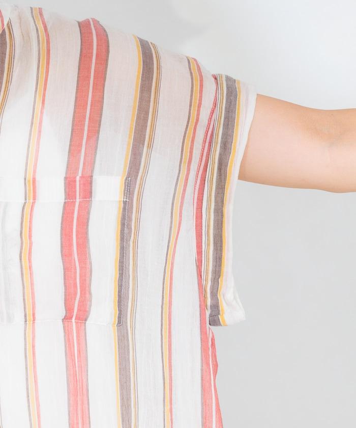 印度棉褶皺亨利領連衣裙