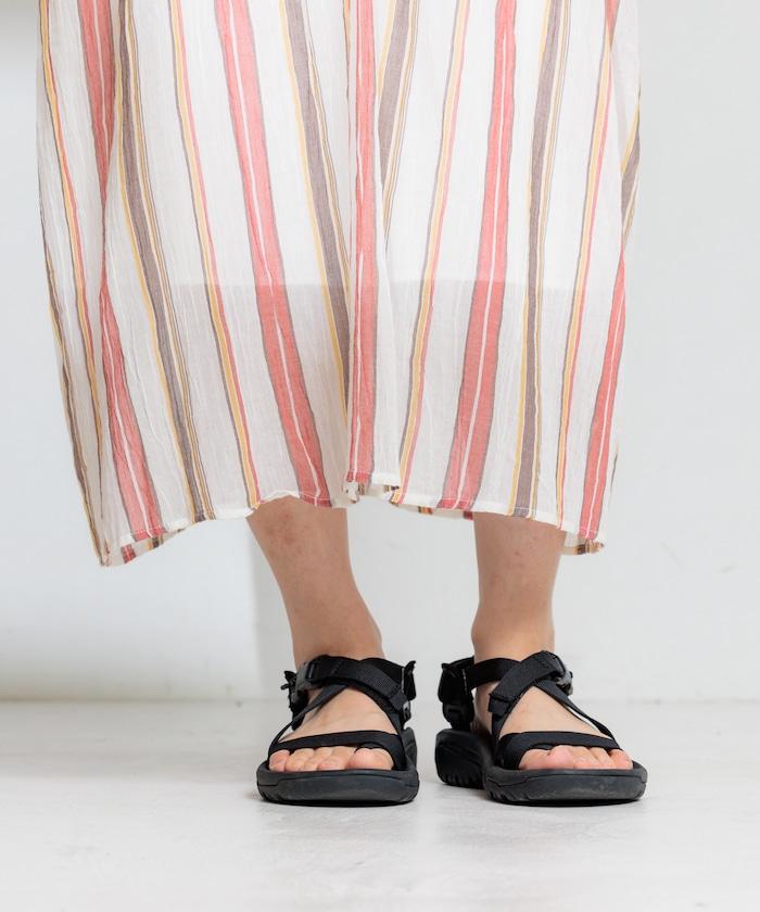 印度棉褶皺亨利領連衣裙