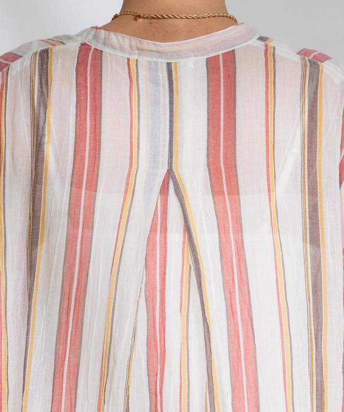 印度棉褶皺亨利領連衣裙